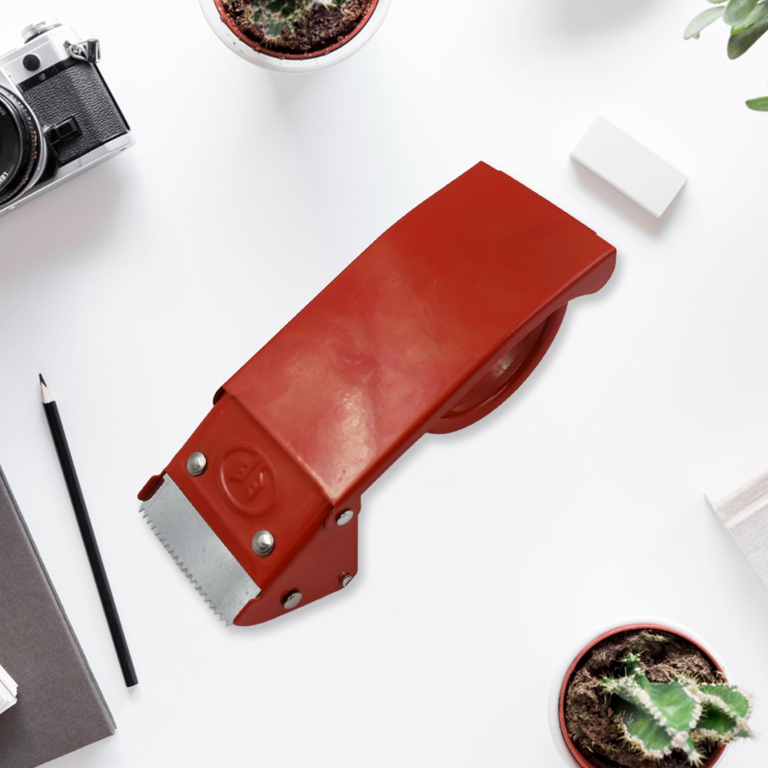 Packing tape dispenser with metal cutter, for office and home. Packing tape dispenser with metal cutter, for office and home.